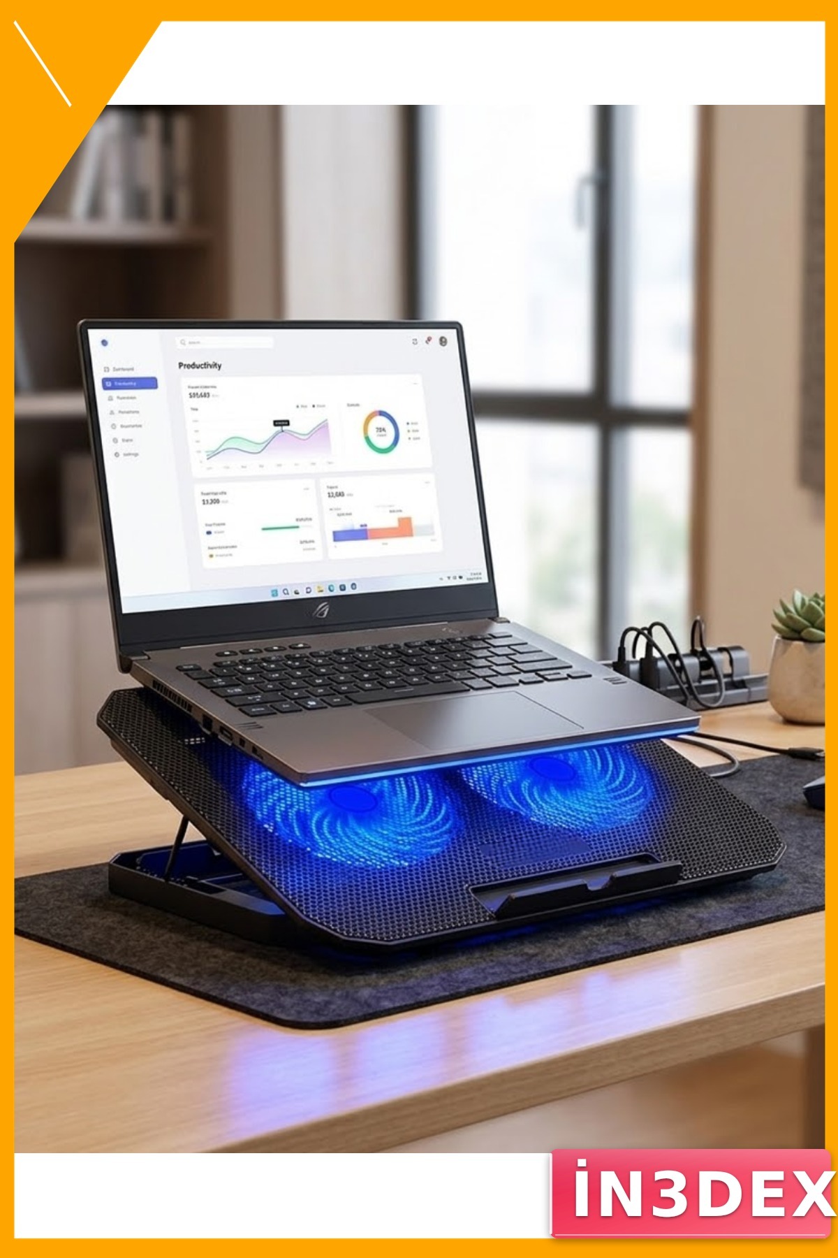 8 Kademeli Fanlı Laptop Soğutucu Stand USB Portlu 17 inç