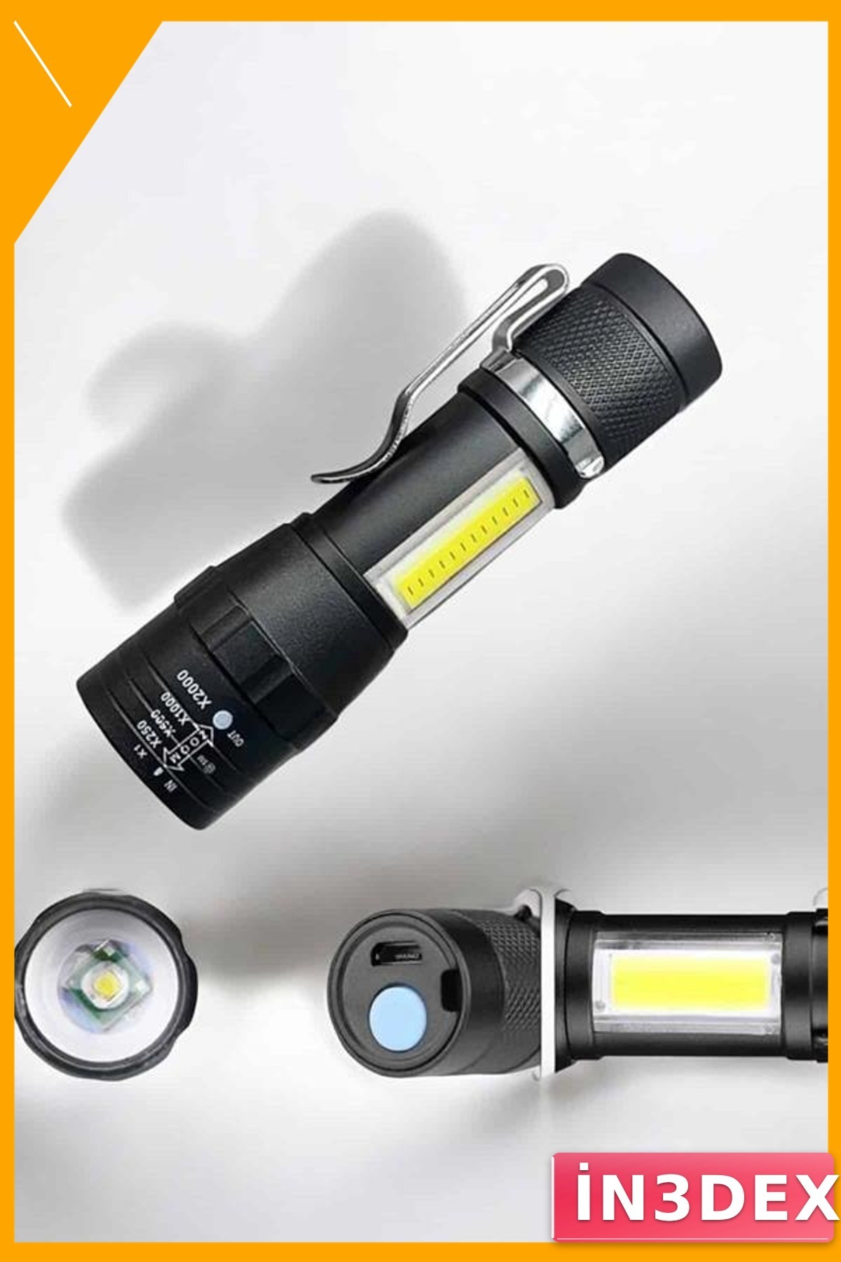 Mini USB Şarjlı LED El Feneri 4 Modlu Acil Durum Işıldağı
