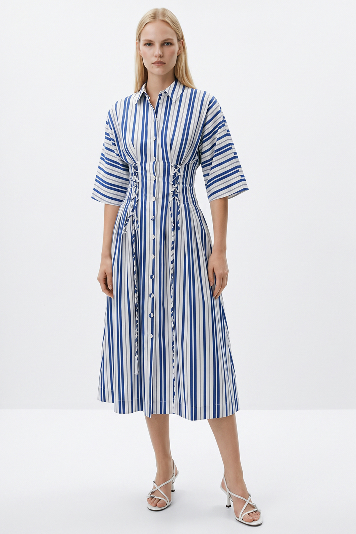 Exquise Truvaker Sleeve Lace-Up Midi Regular Dress