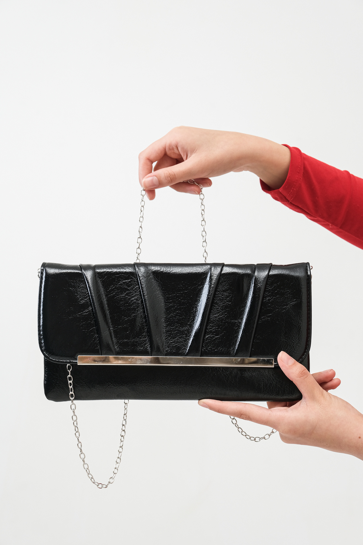 ROZA CANTA Siyah Kadın Plise Detaylı Abiye Dügün Davet Clutch Çanta görsel 2