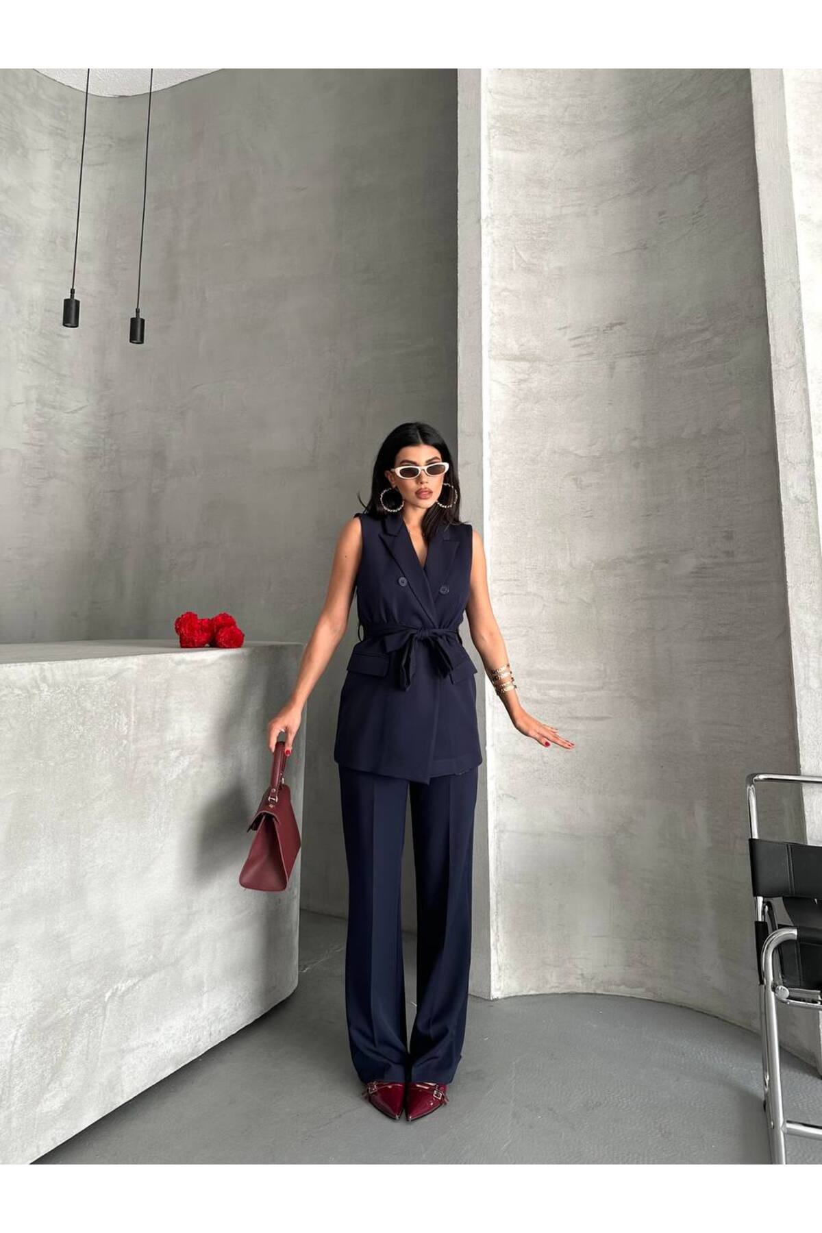 BELTED VEST AND TROUSER SET - Görsel 8