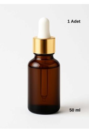 Kozpak Tekli 50 ml Estetik Serum Şişesi Amber Cam Beyaz Gold Damlalıklı