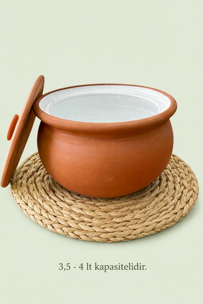 AdenArtpottery Sırlı Toprak Yoğurt Mayalama Tenceresi-Güveci 3,5 Litre Orta Boy