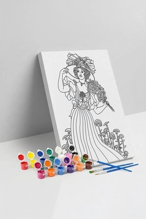 Yatinks Çiçekli Kadın Desenli Mandala Tuval Boyama Seti 40x50 cm
