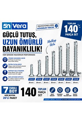 5NVERA 3.9 Akıllı Vida Matkap Uçlu Vida Seti | 3.9x13 3.9x16 3.9x19 3.9x22 3....