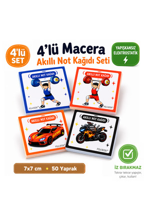 POLABOOK Sporcu Arabalı 4’lü Mini Akıllı Not Kağıdı Seti 50 Sayfa – Yapışkans...