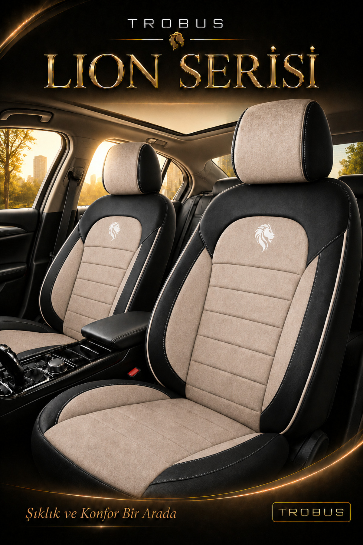 Suzuki S-Cross 2013+ Uyumlu Lion Serisi Tay Tüyü Bej Siyah Bej Premium Koltuk Kılıfı — alternatif görsel