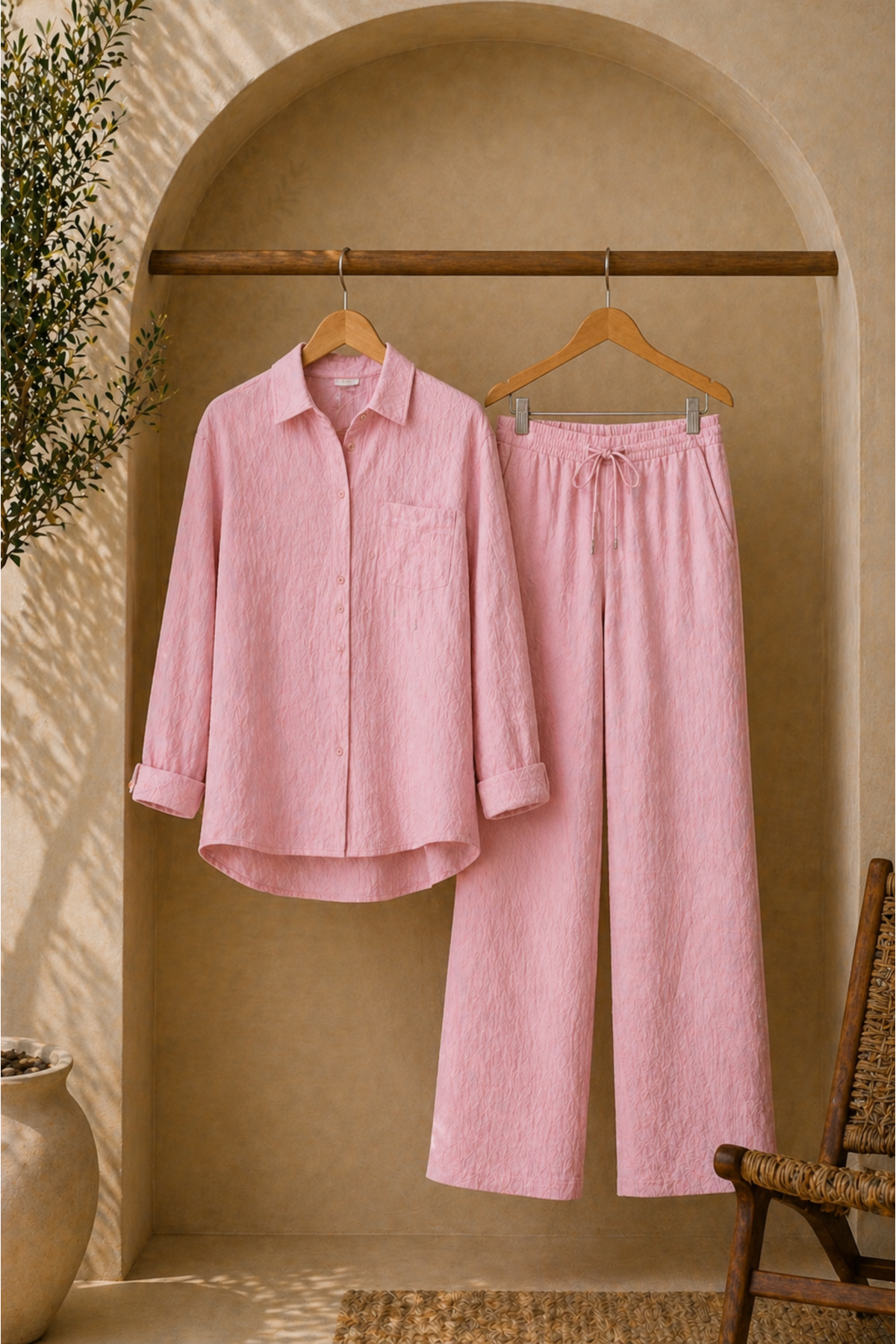 ZİYMO Unisex Burümcük Fabric Shirt Pants Lower and Upper Set