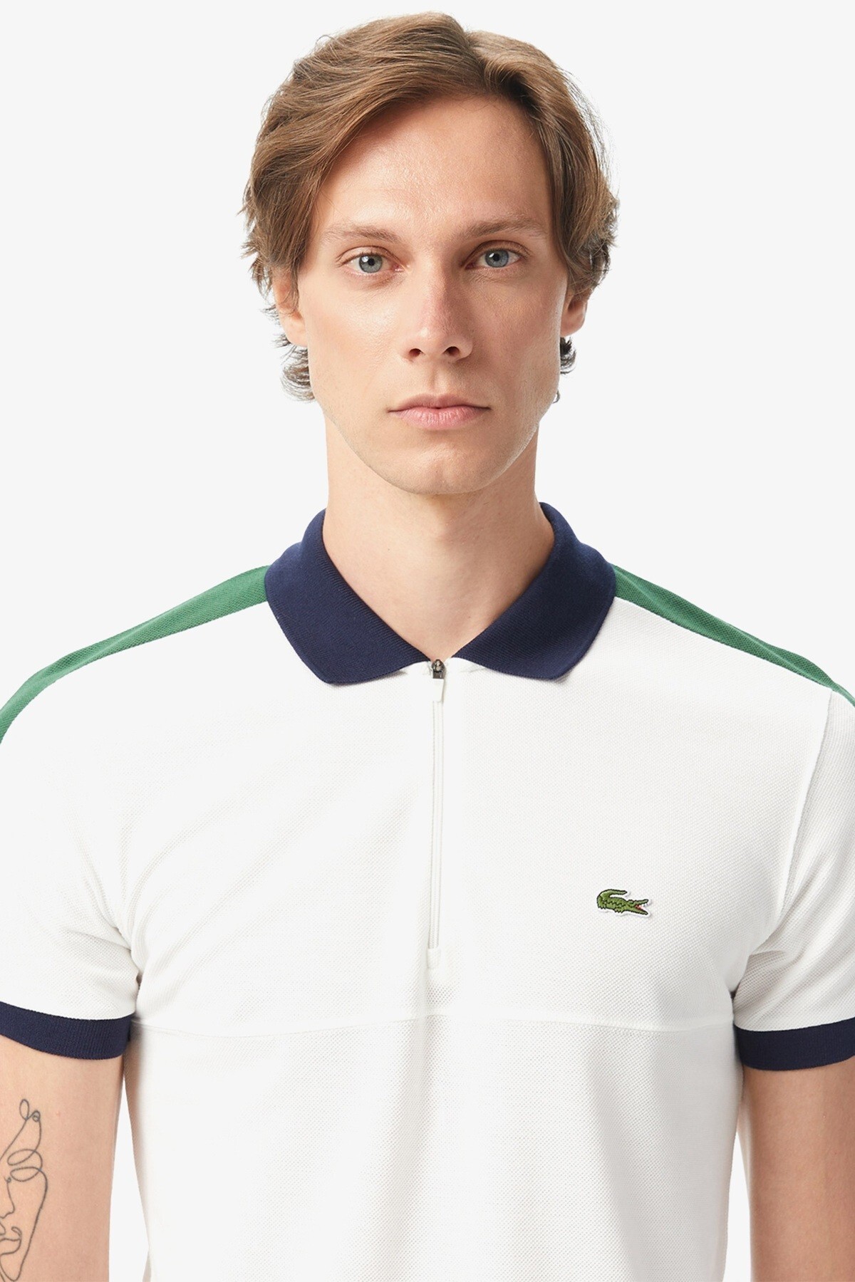 Lacoste Men's Regular Fit Zippered Polo T-Shirt Men's Zippered Polo Collar Color Block T-Shirt White