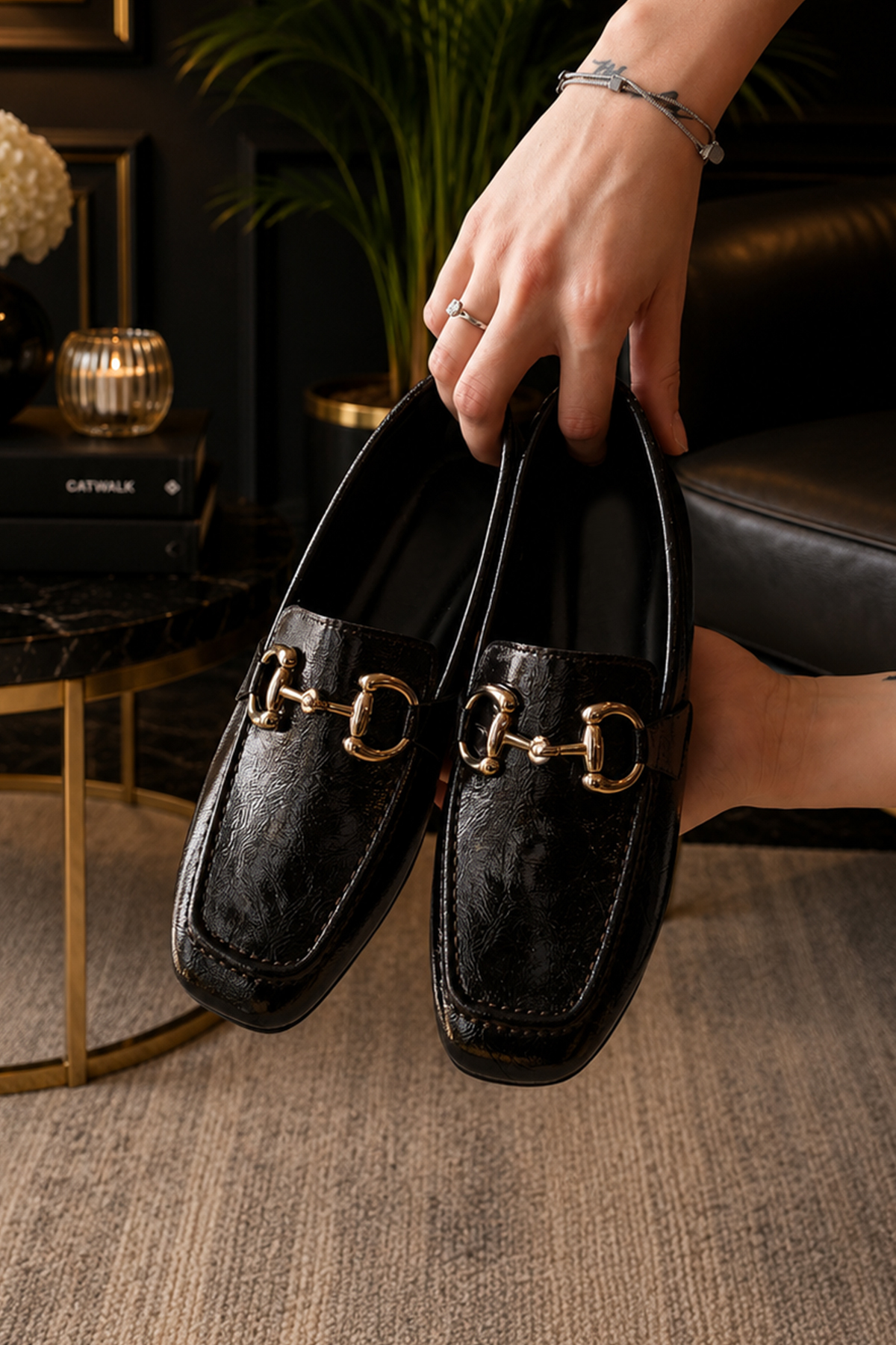 RENKLİBUTİK Kadın Loafer Makosen Metal Tokalı Rugan Günlük Ayakkabı görsel 4