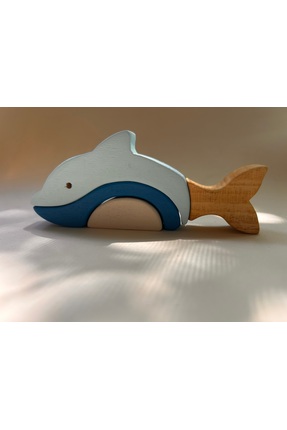 Madwoodtoys Doğal Organik Ahşap Montessori Oyuncak Yunus, Bebek Çocuk Odası D...