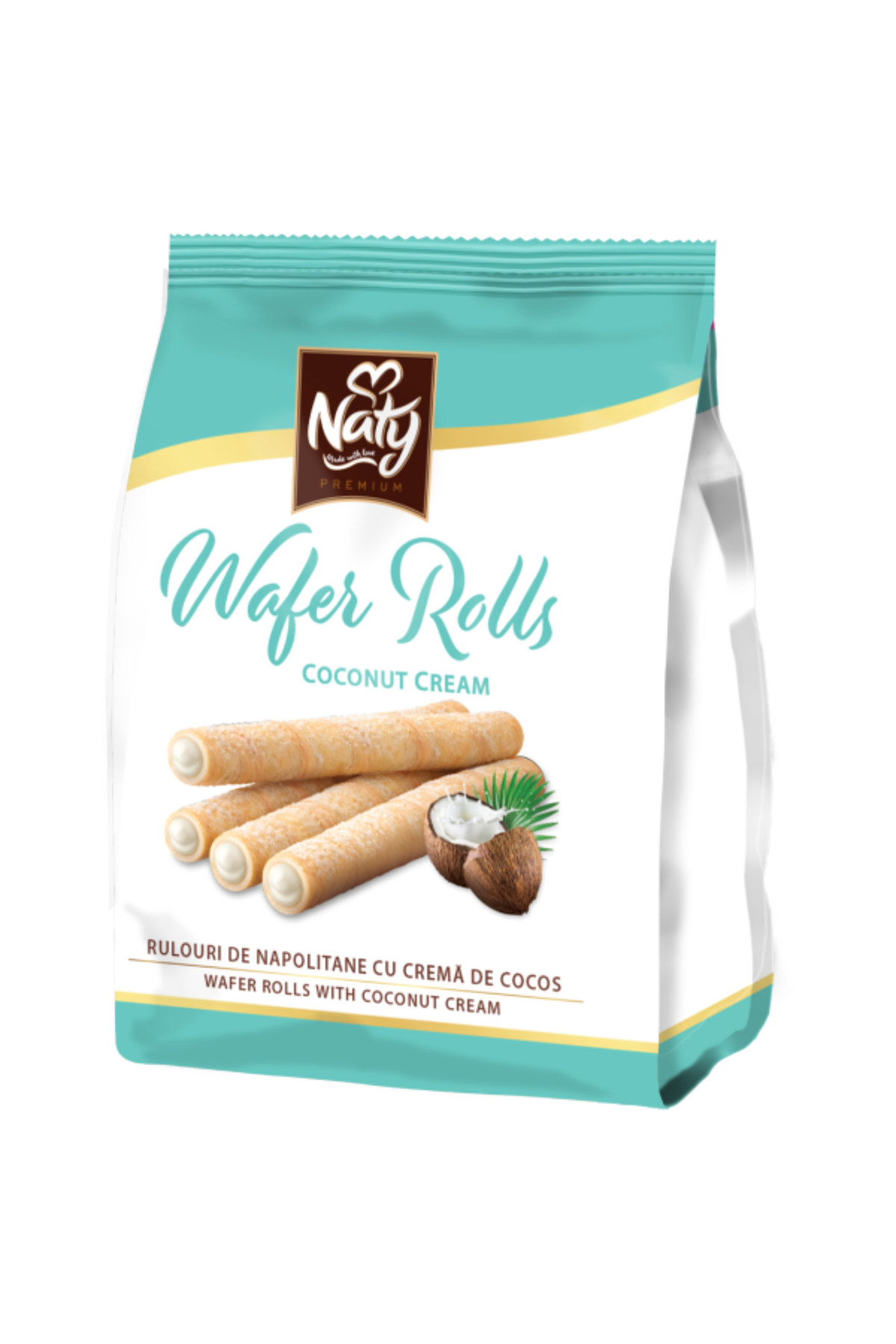 NATY Wafer Rolls – Rulouri de Napolitane cu cremă de cocos 100 g