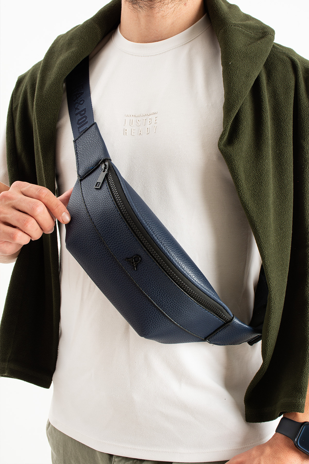 M 431 Suni Deri Bel / Bodybag Çanta Lacivert