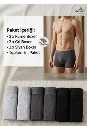 Saran Penye 6'lı Erkek Boxer Seti - Nefes Alan Pamuklu Kumaş
