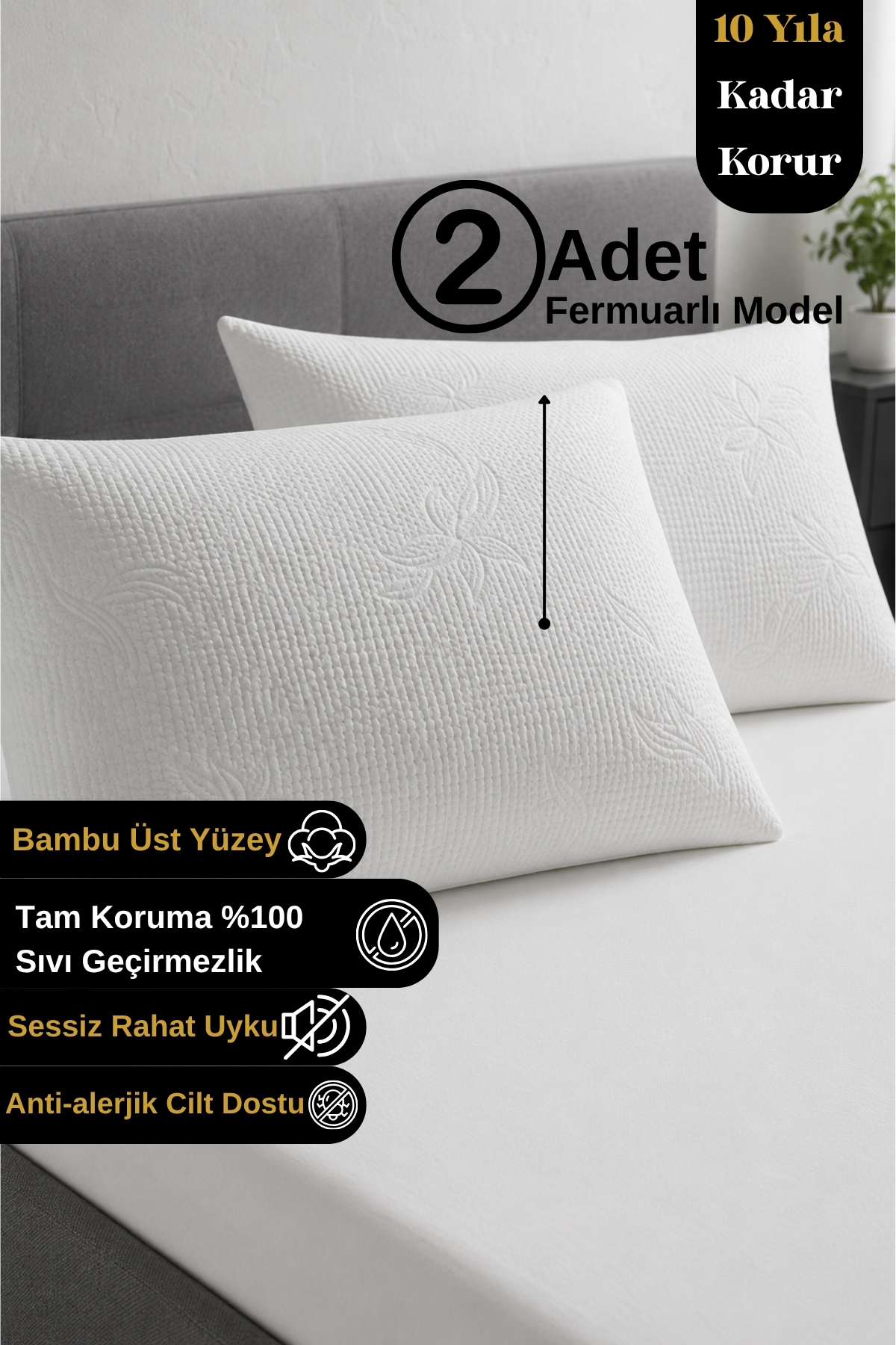 Sapphire Bamboo Liquid Waterproof Pillow Flare Protective Cover | 2 Pcs 50x70 White Zippered