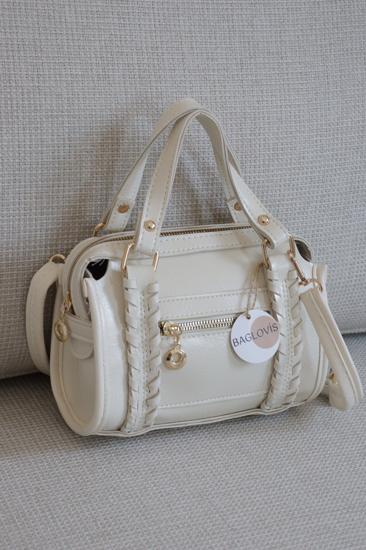 Women's Knit Detailed Shoulder Bag Zipper Front Zippered Stylish Casual Handbags Width20 Size15