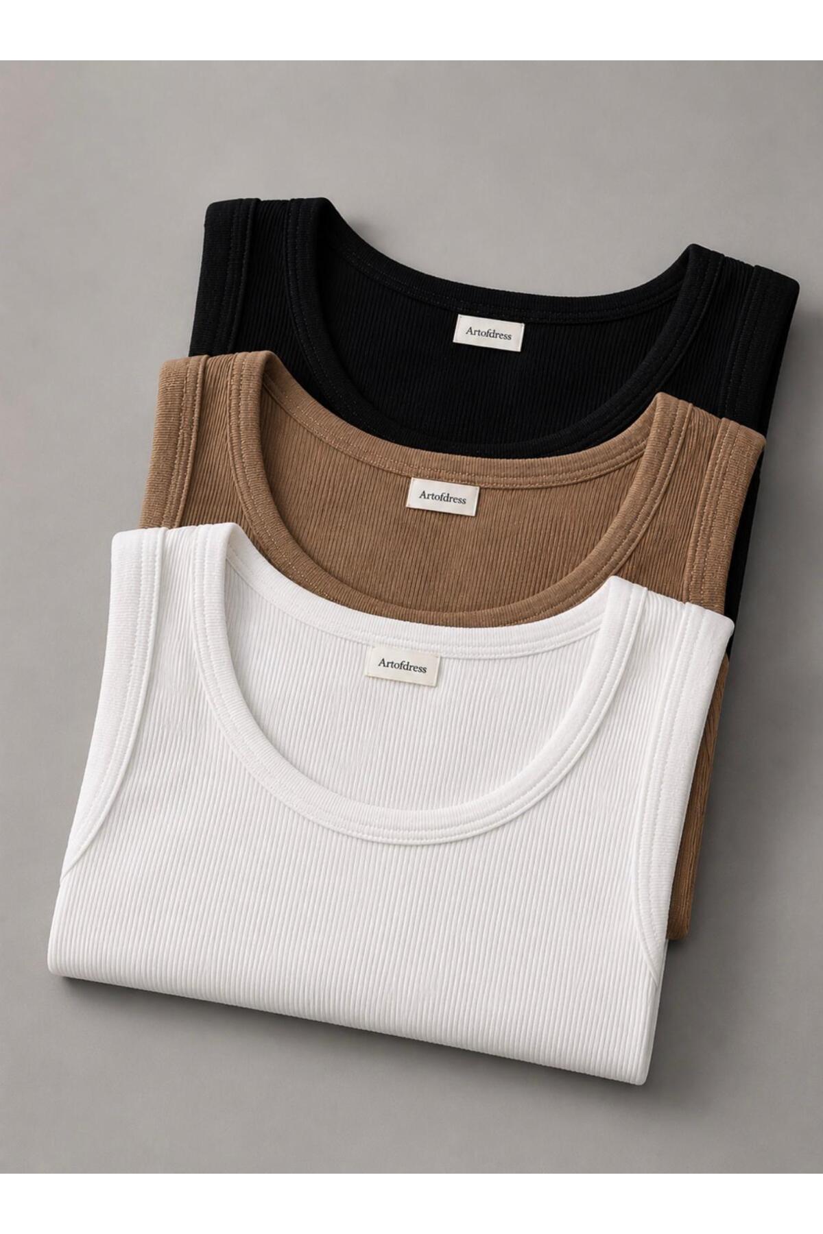 art of dress Erkek 3'lü Halter Yaka Likralı Kaşkorse Slim Fit Sporcu Atlet