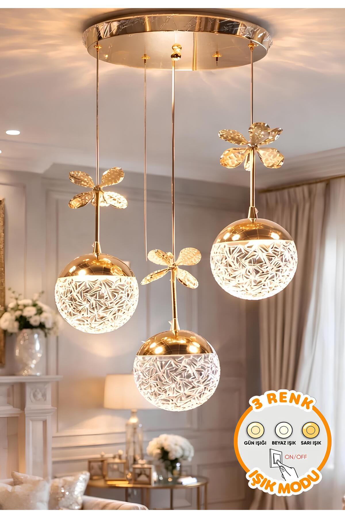 Bruce Wayne 3 Colors Illuminated Led Chandelier Triple Pendant Living Room Living Room Kitchen Chandelier Bright Gold Yellow Coating Power Led
