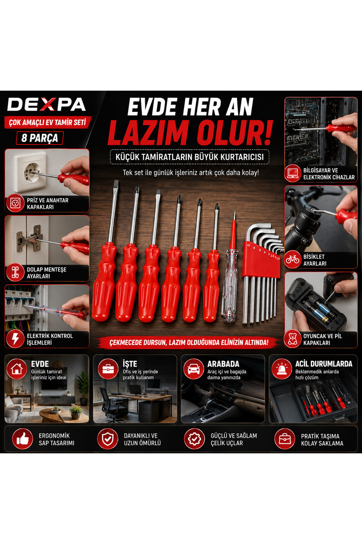DEXPA Her Eve Lazım Tamir ve Montaj Seti 7li Tornavida Seti +