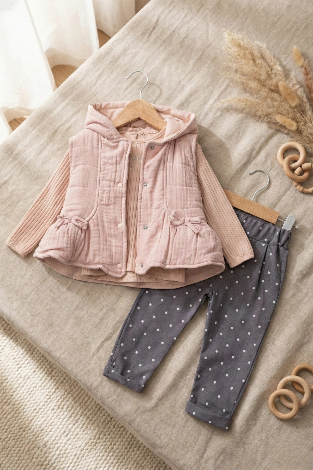 DYZSTAR Vest and Polka Dot Seasonal Cotton Baby Girl Set