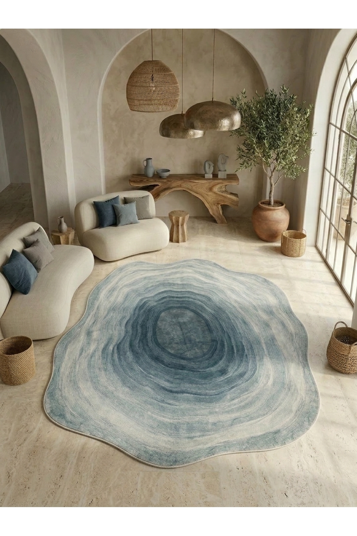 SDT Modern Ice Blue Transitional Organic Form Intangible Woven Base Decorative Carpet sdt1379