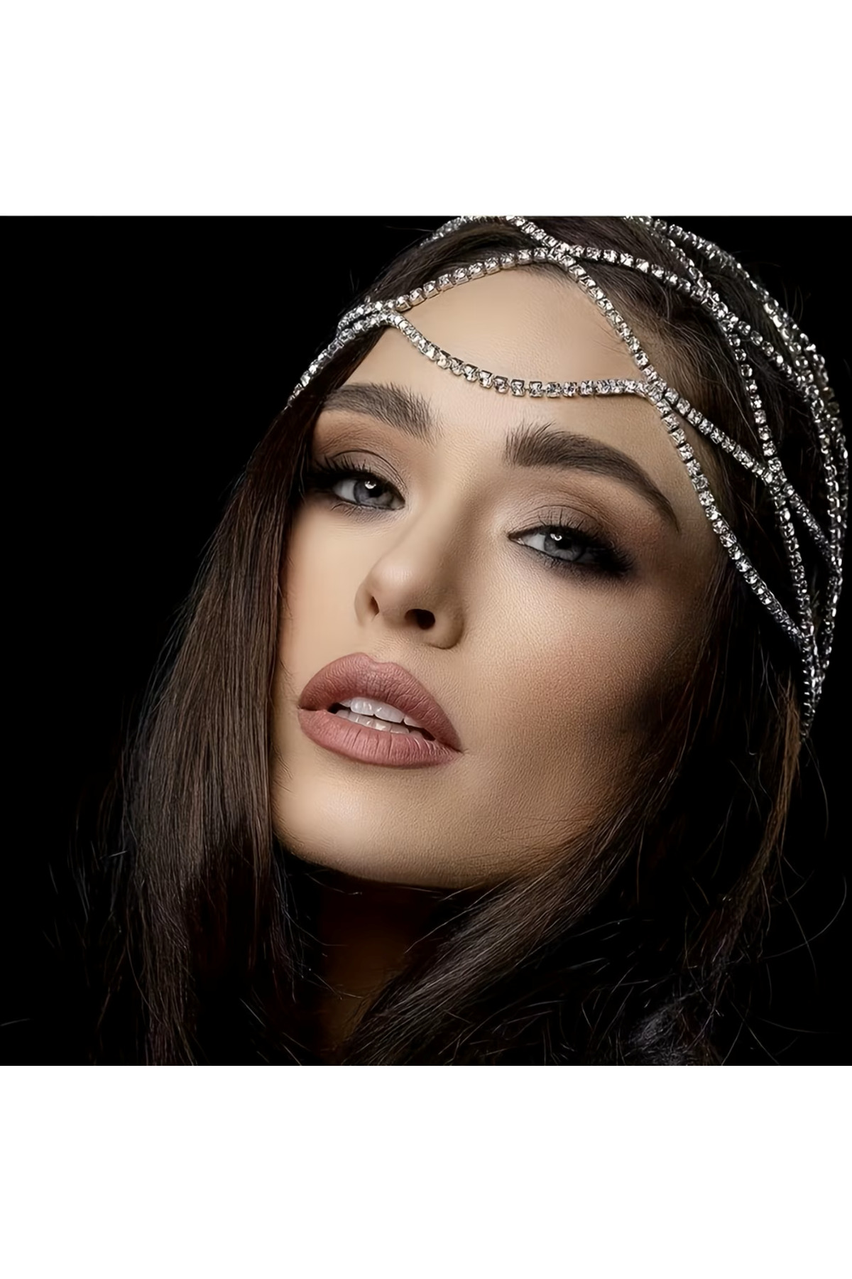 Estilo Lingerie Yeni Sezon Kristal Taşlı Bere, Su yolu Taşlı Saç Beresi, Lüks Saç Filesi görsel 3