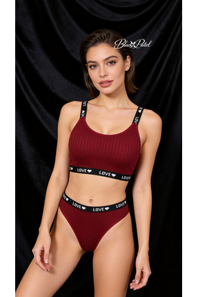 BlackPatel Bordo Love Spor Bikini Takımı