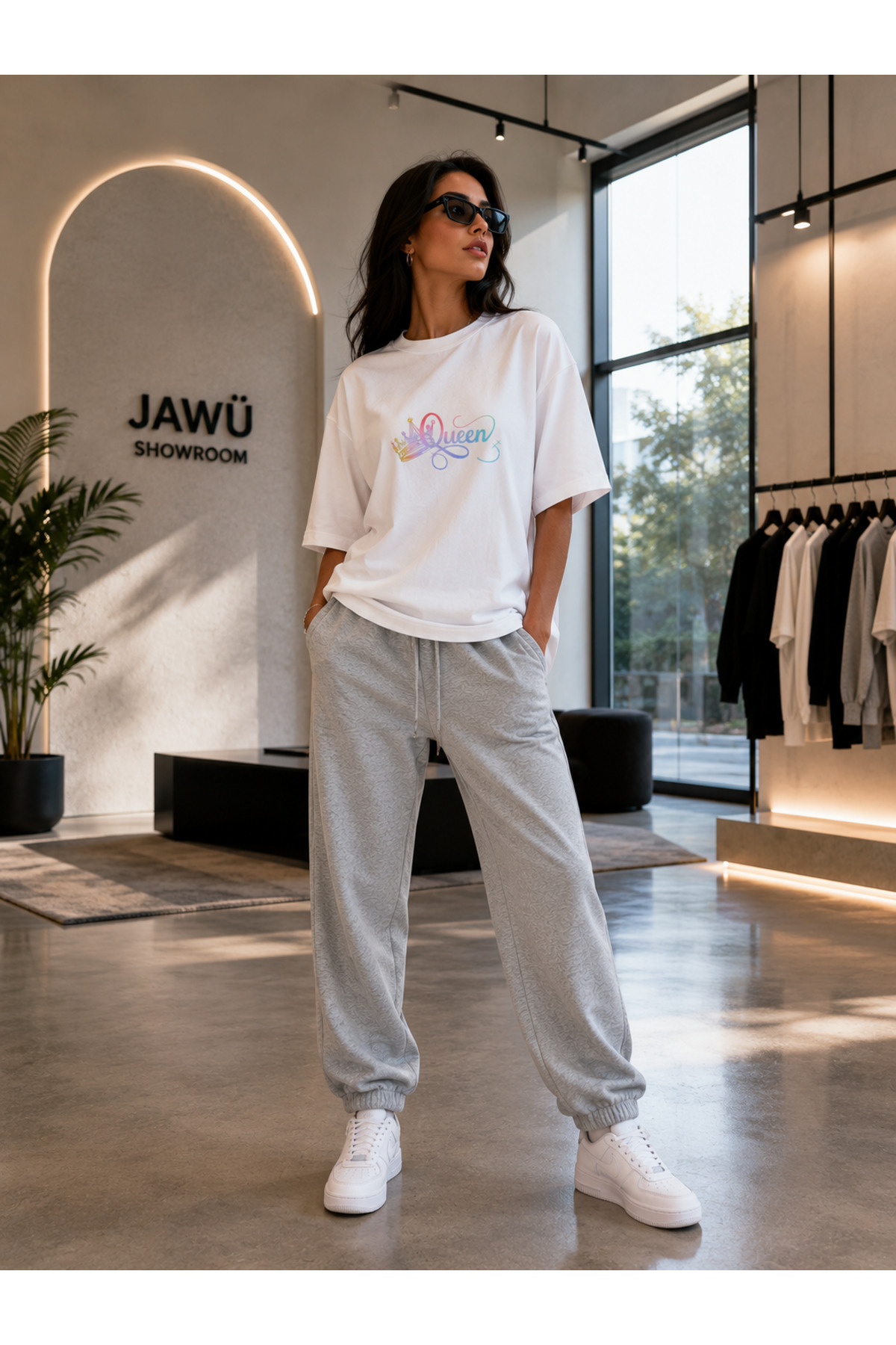 JAWÜ STYLE Queen Printed T-Shirt Tracksuit Set Oversize