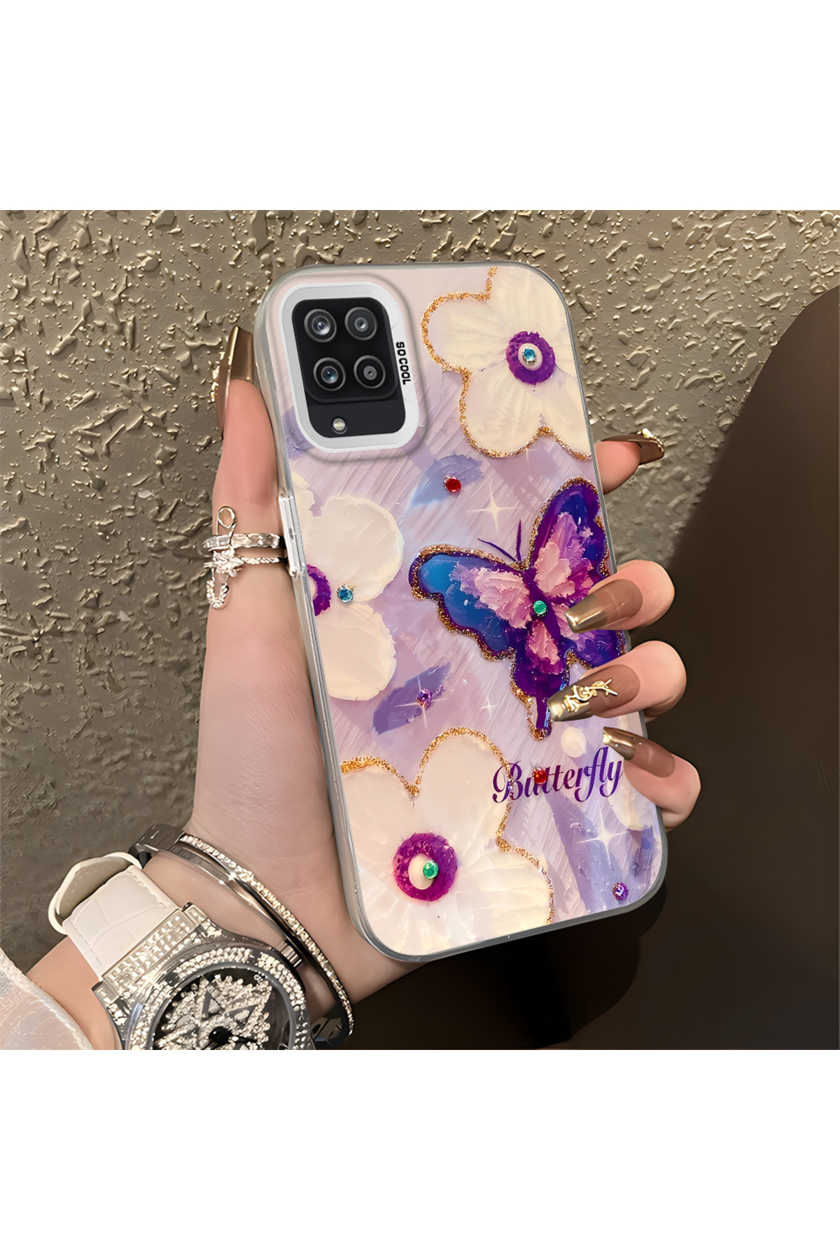 Samsung Galaxy A12 Compatible Silicone Edge Hard Back Case Couple Phone Case Butterfly Pattern