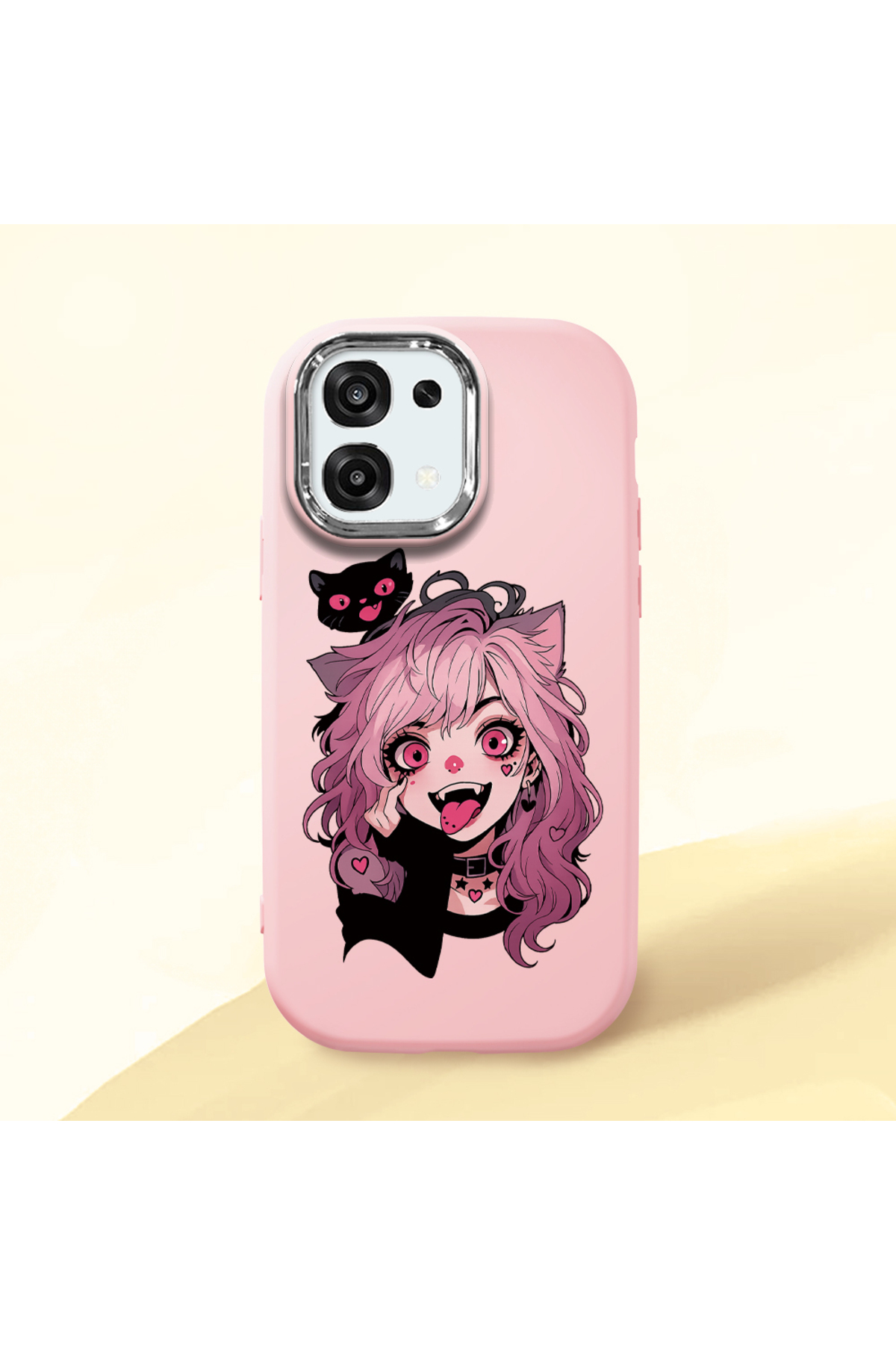 OPPO A6 Pro Compatible Case camera protector Pink Silicone Couple Phone Case with Cat Pattern