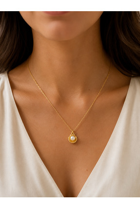 Adata Jewelry İstiridye Kabuğu İncili Gold Zincir Kolye 45 cm
