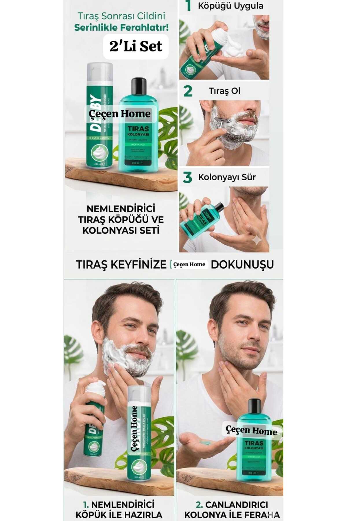 ÇEÇEN HOME Tıraş Köpüğü Ve Tıraş Kolanyası 2'li Set , Nemlendirici Tıraş Köpüğü 200 ML + Ferah Kokulu Tıraş Kolanyası 250 ML Erkek Tıraş Seti — G6UYUHYU