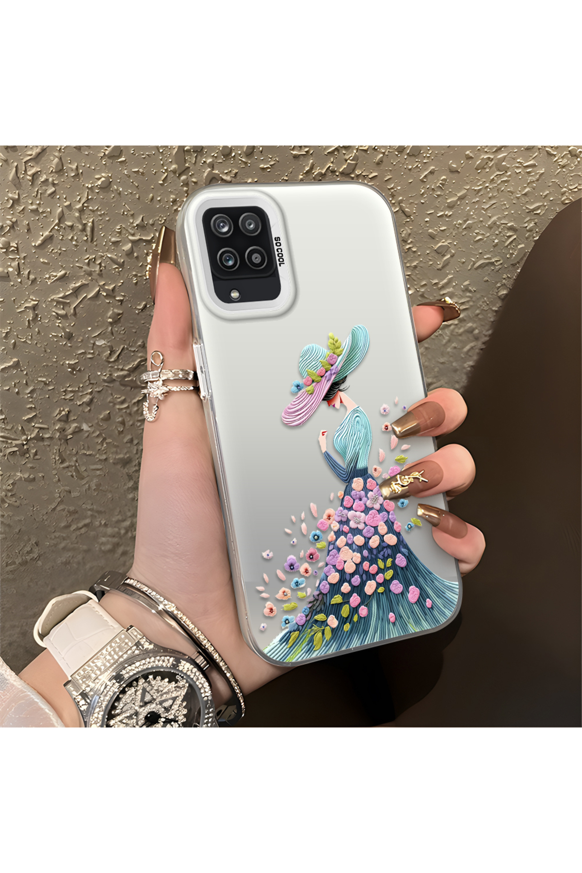 Samsung Galaxy A12 Compatible Silicone Edge Hard Back Case Couple Phone Case Lovely Girl Patterned