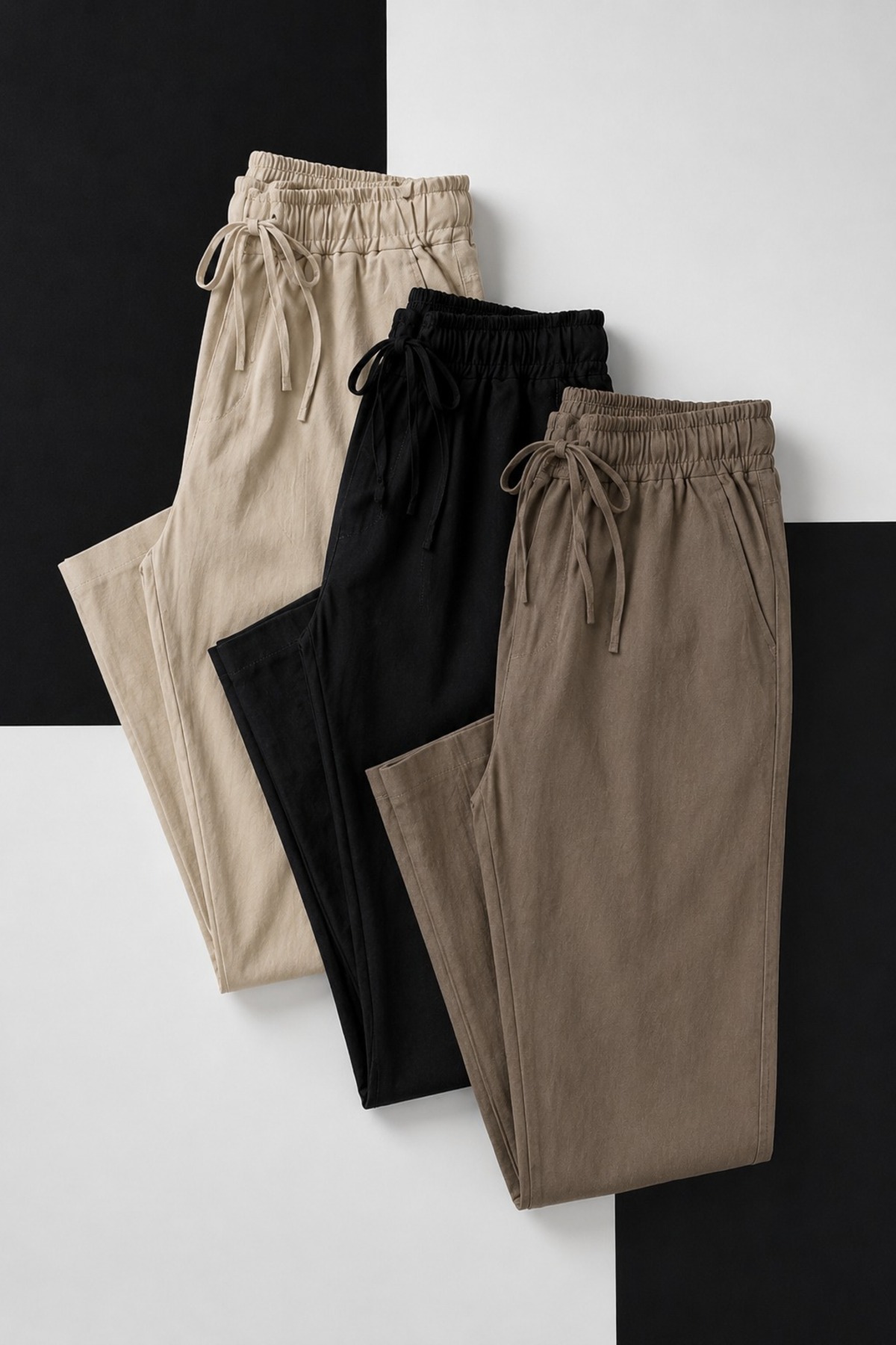 Erkek Beli Lastikli 3 Lü Keten Pantolon