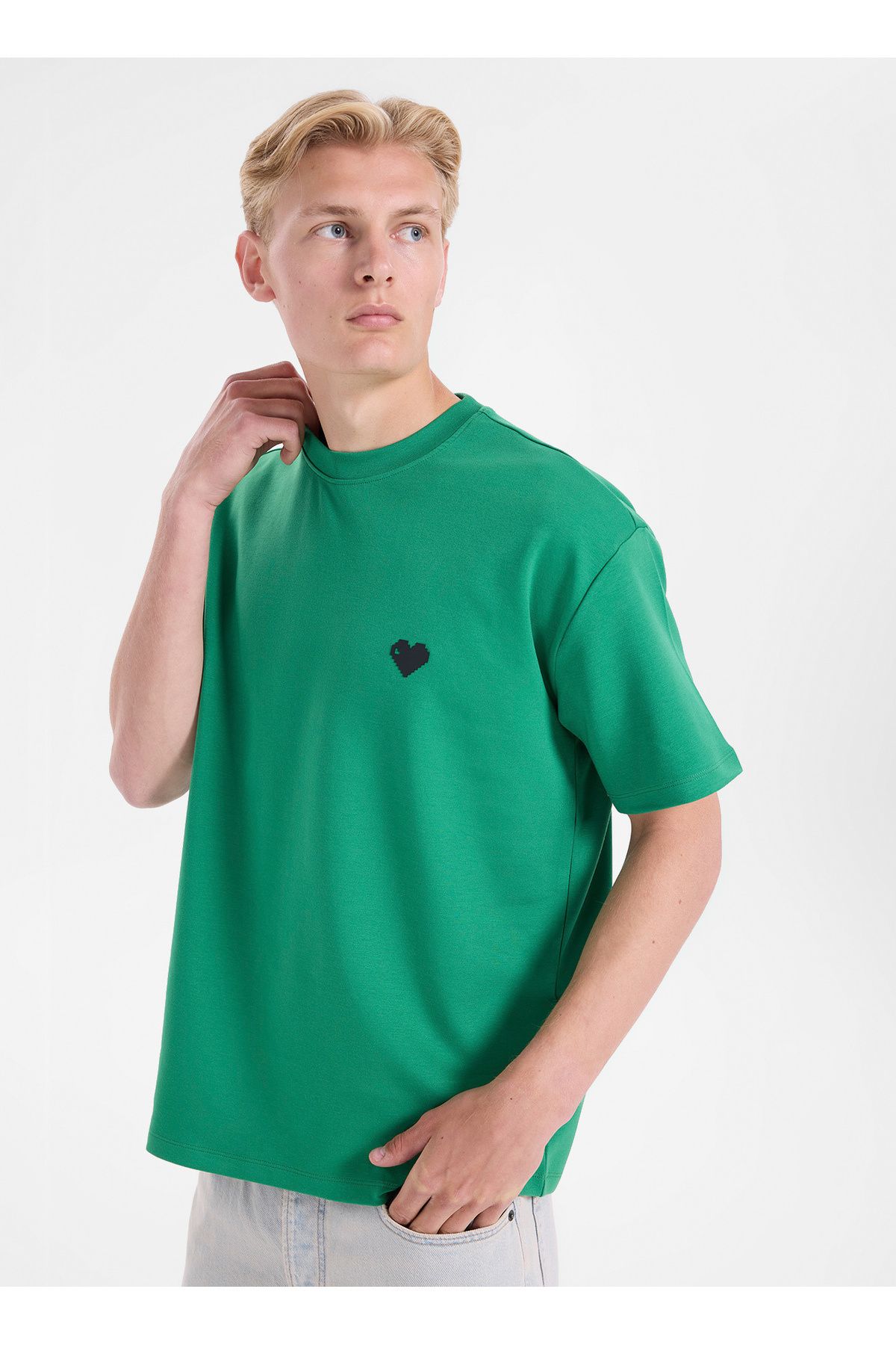 GMG FIRENZE Yeşil Erkek Regular Fit Kalp Desenli T-Shirt