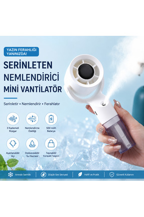 TARÇIN Mini Spreyli El Vantilatörü Şarjlı Nemlendiricili Fan 3 Kademeli Ayarl...