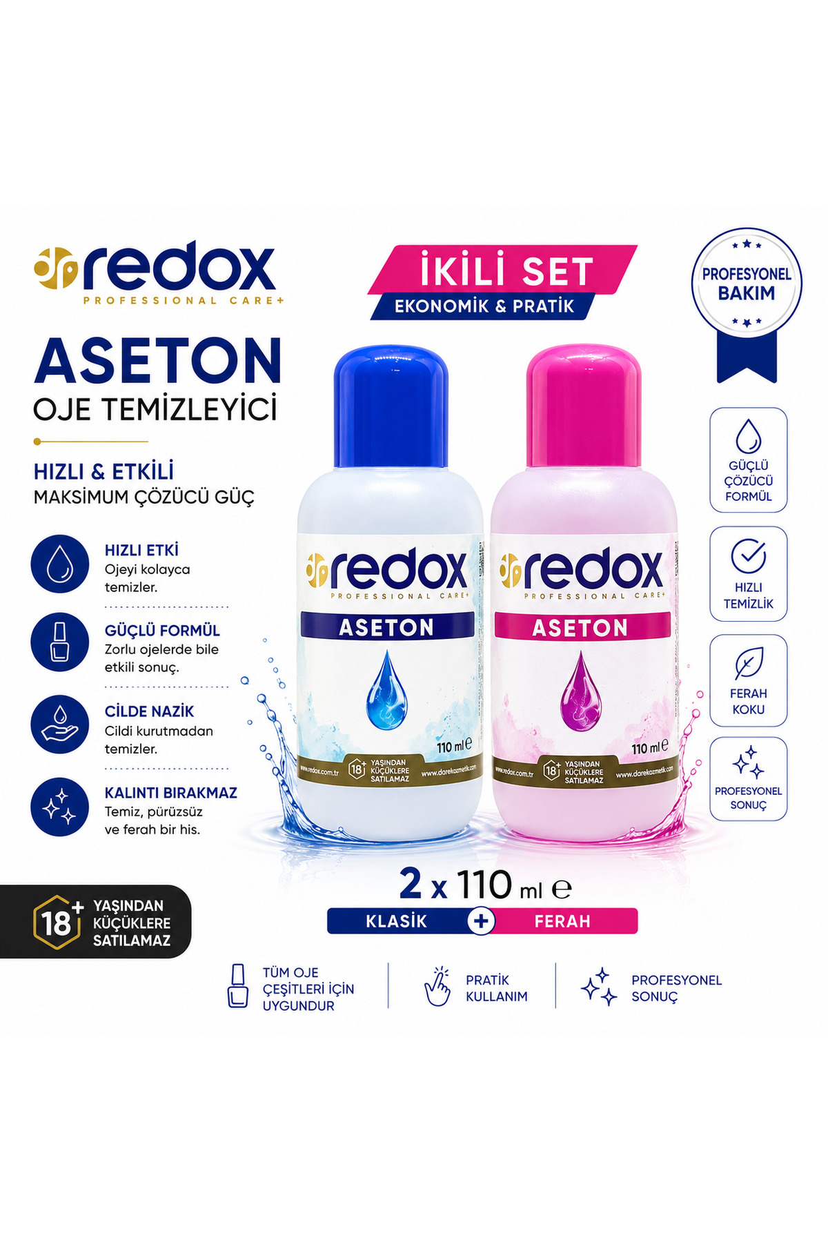 Aseton Oje Temizleyici İkili Set 2 x 110 ml Klasik ve Ferah Kokulu — drredox110*9