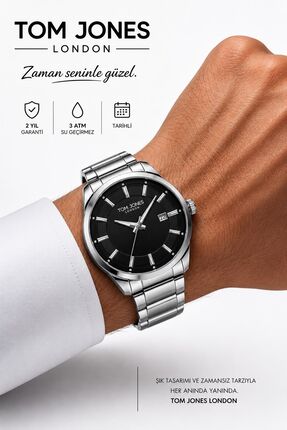 Tom Jones London ERKEK KOL SAAT GÜMÜŞ RENK ÇELİK KORDON ORJİNAL 3 ATM SU GECİ...