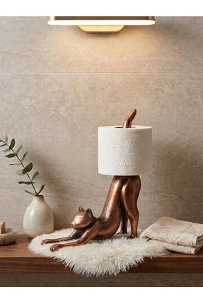 Kaya Hediyelik Banyo İçin Büyük Boy Dekoratif Kedi Figürlü Biblo Tuvalet Kağı...