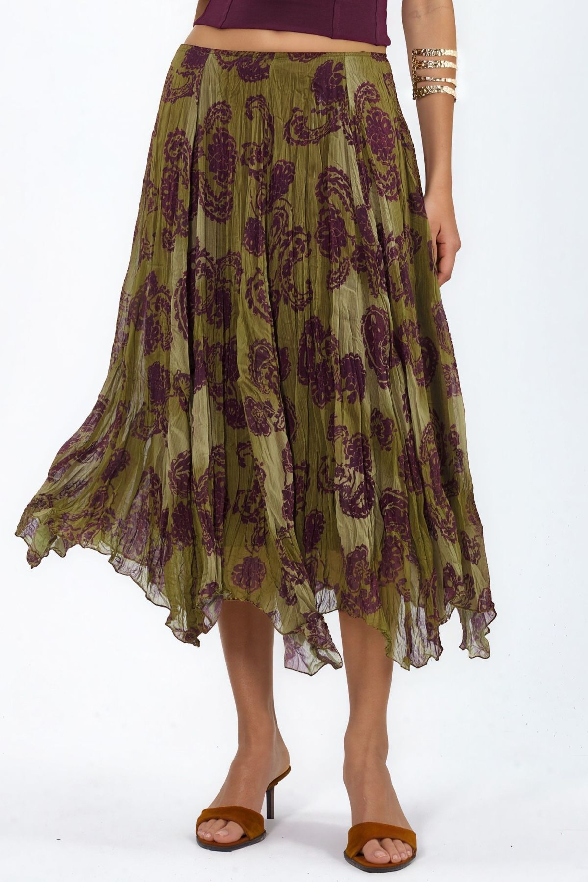 Hiccup Busem High Waist Paisley Chiffon Long Skirt