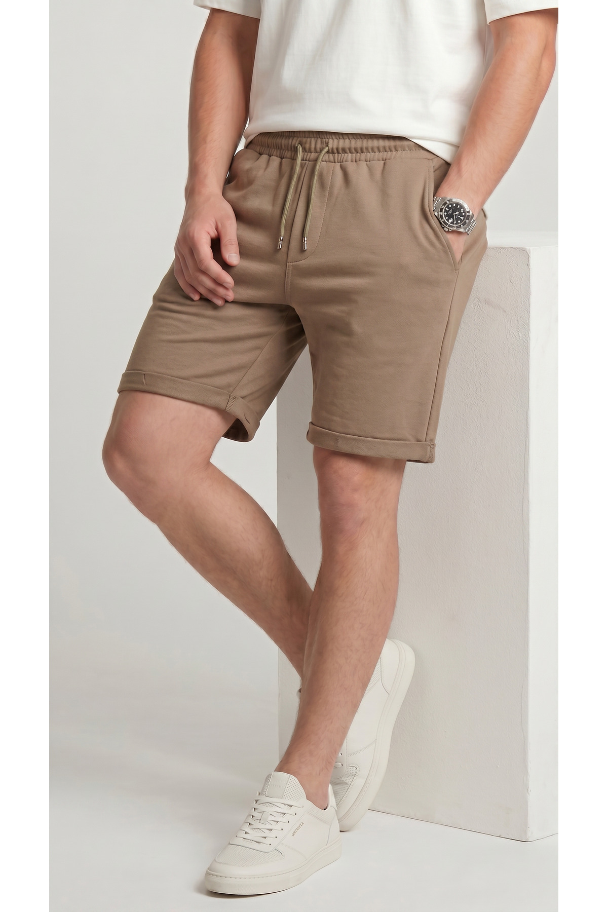 zazzia Men's Brown Double Leg Regular Combed Cotton Shorts with Pockets Bermuda