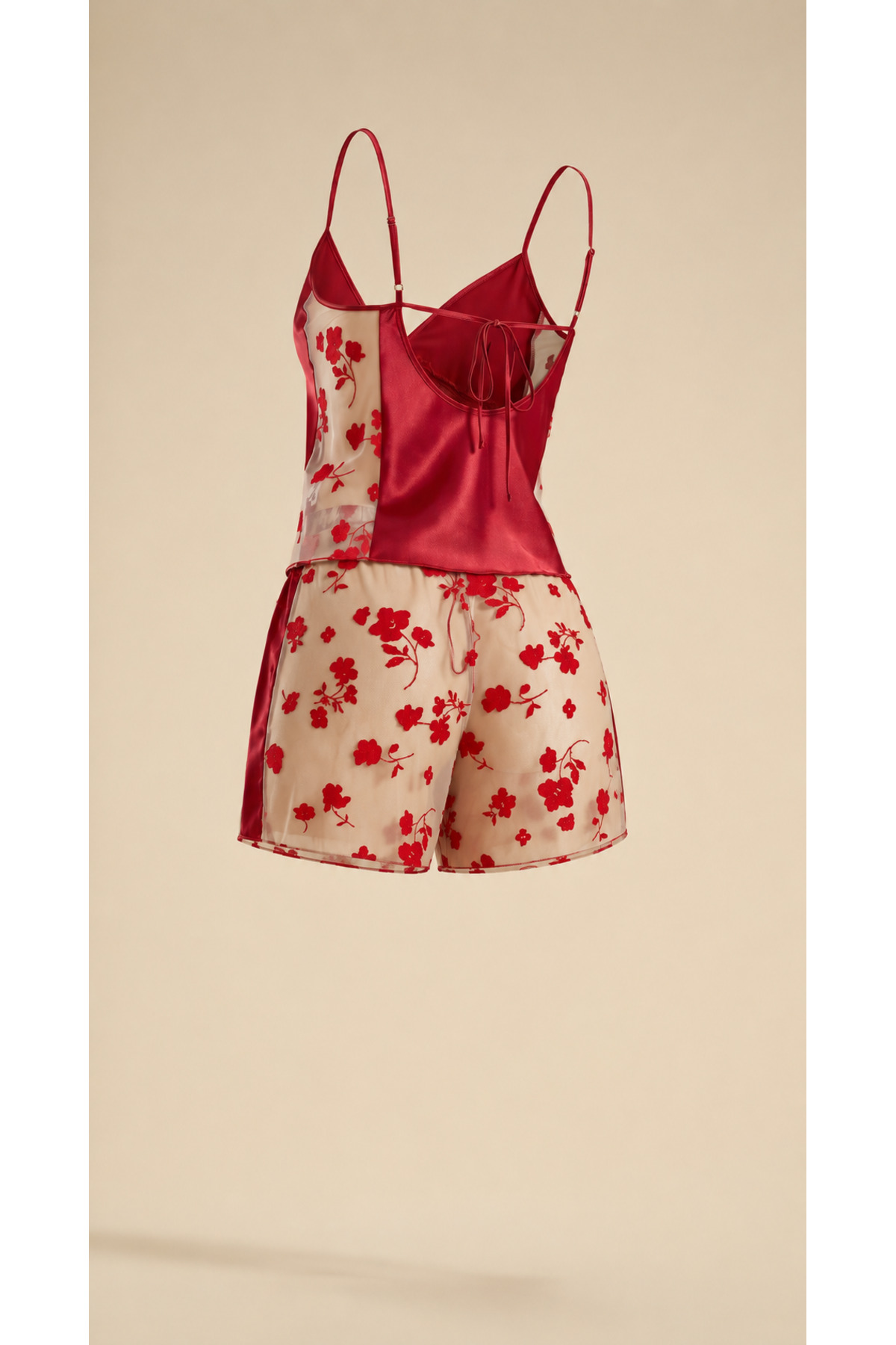 my cherie Çiçek Flok Baskılı Saten Pijama Şort Takım görsel 3
