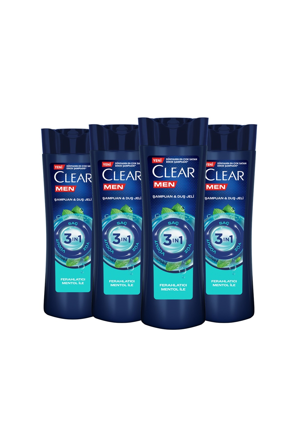 Men 3 in 1 Şampuan & Duş Jeli Ferahlatıcı Mentol Saç Yüz Vücut İçin 350 ml x4 — SET.UNİ.11298 — تصویر 3 از 9
