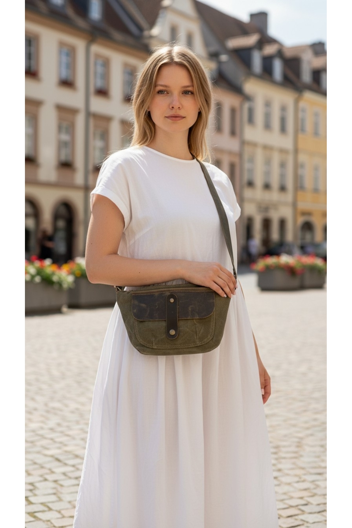 Mu leather design tiu canvas bel çantası görsel 2