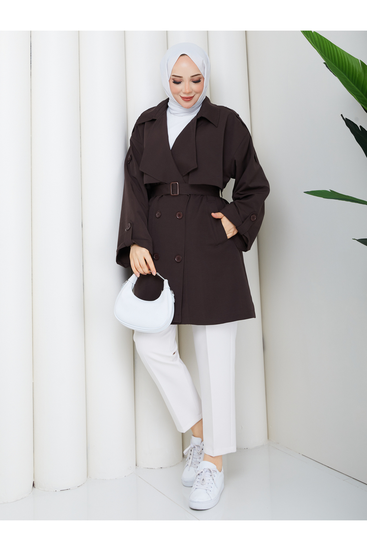 RACE FASHİON Yarı Astarlı Torino Kumaş Oversize Trençkot RC3136 görsel 5