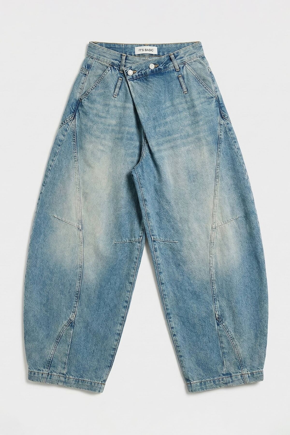 it's basic  Kadın Kot Rengi 4s6-32 Süper Baggy Fit Kemer Detaylı Özel Tasarım Denim Jean