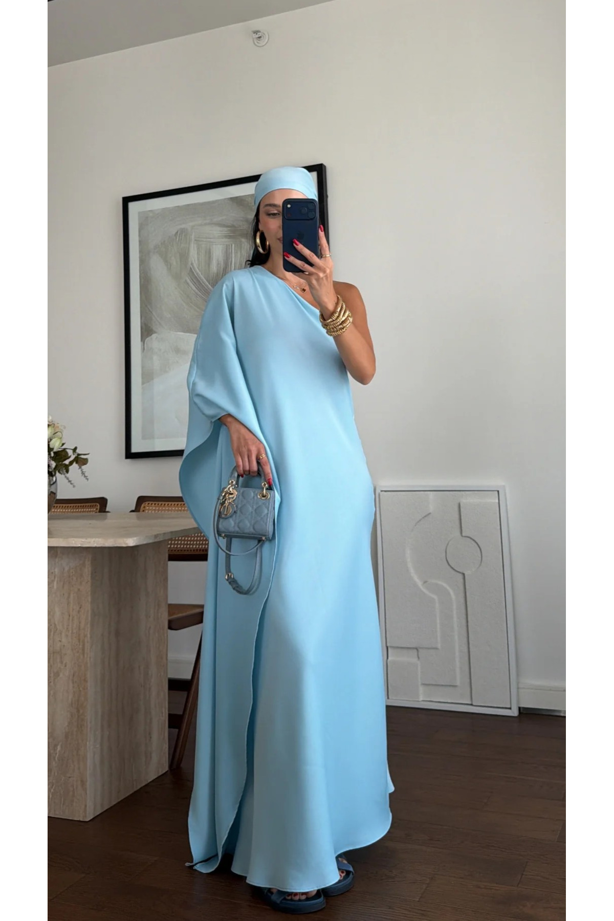 My Blog Blue Bandana One-Sleeve Satin Dress - 10615