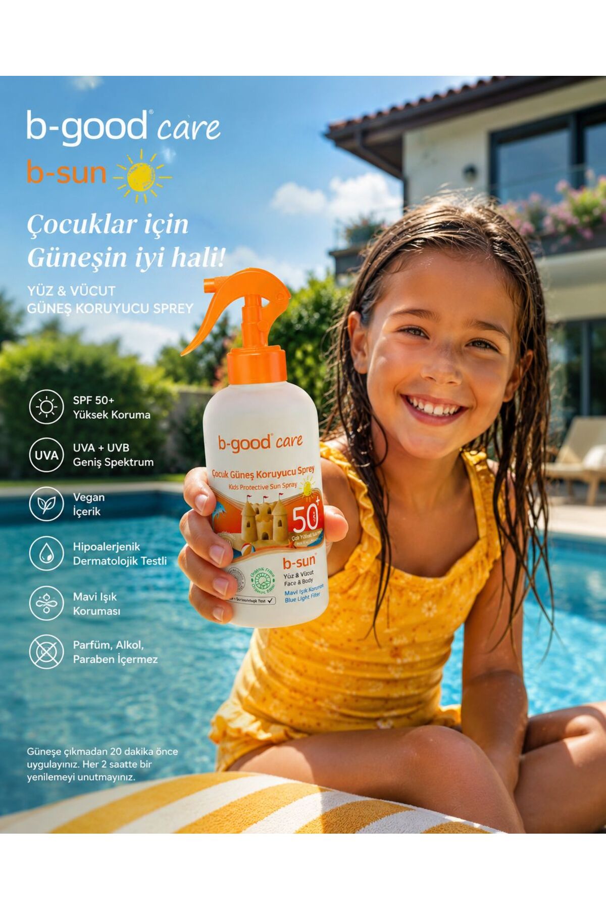 Çocuklar İçin Güneş Kremi I Güneş Kremi I Çocuk Güneş Koruyucu Sprey SPF 50+ 150 ml — b-good-09