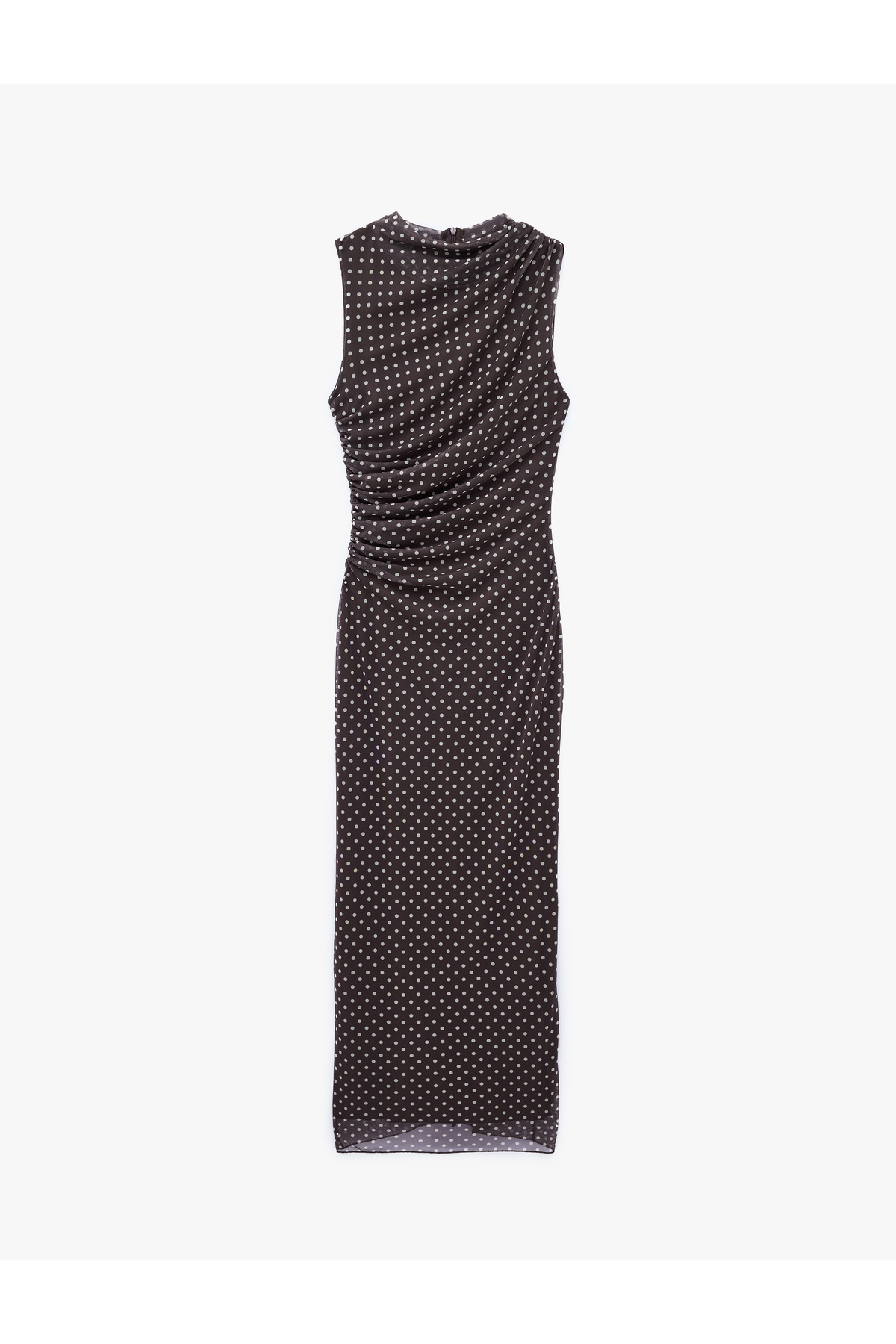 Koton Drapeli Slim Fit Kolsuz Bisiklet Yaka Puantiyeli Uzun Elbise