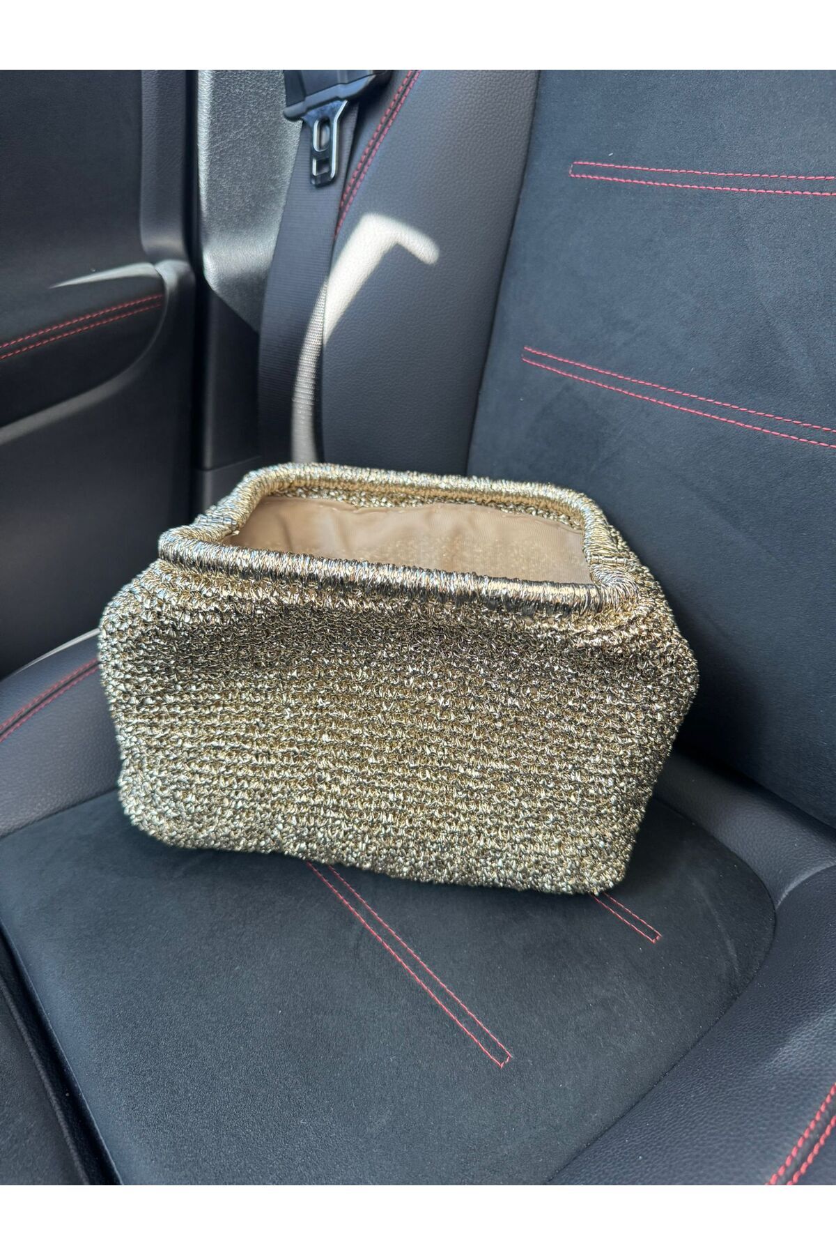 larosee Örgü Burslu Şık Simli Kadın El Çantası Portföy Clutch Gold Altın görsel 4